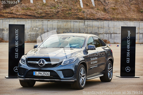 Image of Kiev, Ukraine - OCTOBER 10, 2015: Mercedes Benz star experience. The series of test drives