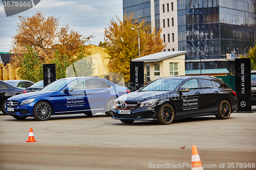 Image of Kiev, Ukraine - OCTOBER 10, 2015: Mercedes Benz star experience. The series of test drives