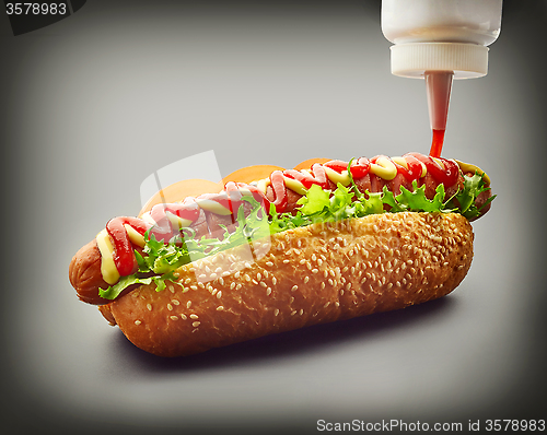 Image of Hot dog with ketchup