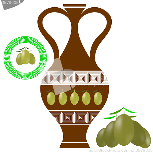 Image of Greek Amphora . Olives Icon on White Background.