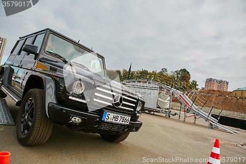 Image of Kiev, Ukraine - OCTOBER 10, 2015: Mercedes Benz star experience. The interesting series of test drives