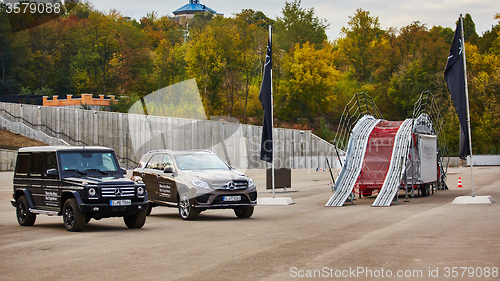 Image of Kiev, Ukraine - OCTOBER 10, 2015: Mercedes Benz star experience. The series of test drives