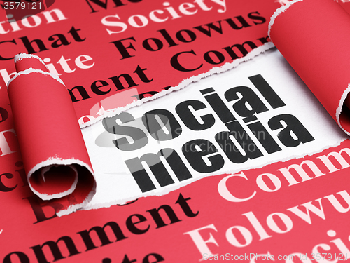 Image of Social media concept: black text Social Media under the piece of  torn paper