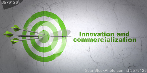 Image of Science concept: target and Innovation And Commercialization on wall background