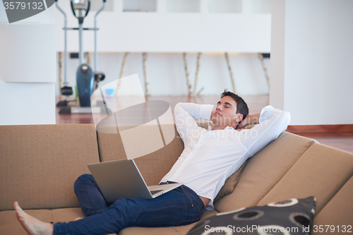 Image of working on laptop computer from home