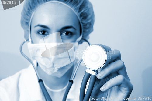 Image of Portrait of a young doctor with stethoscope.