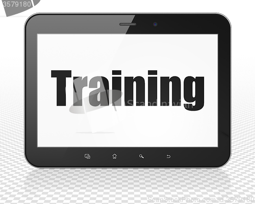 Image of Learning concept: Tablet Pc Computer with Training on display