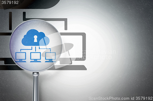 Image of Cloud technology concept:  Cloud Network with optical glass on digital background