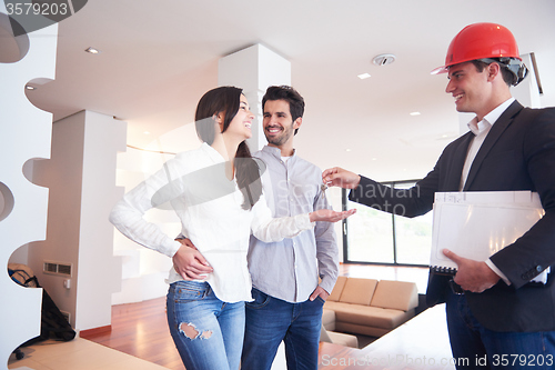 Image of couple buying new home with real estate agent