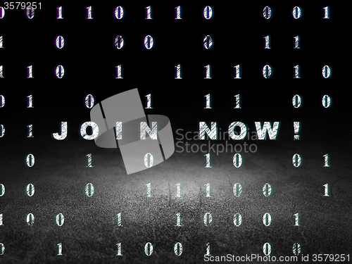 Image of Social network concept: Join now! in grunge dark room