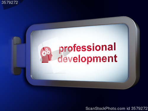 Image of Learning concept: Professional Development and Head With Gears on billboard background