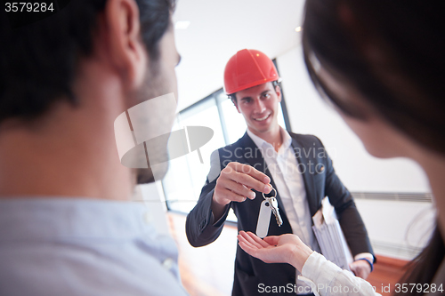 Image of couple buying new home with real estate agent