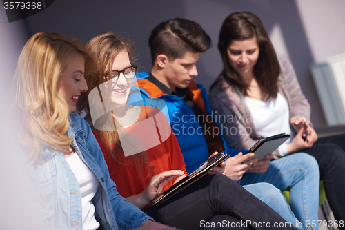 Image of students group working on school  project  together