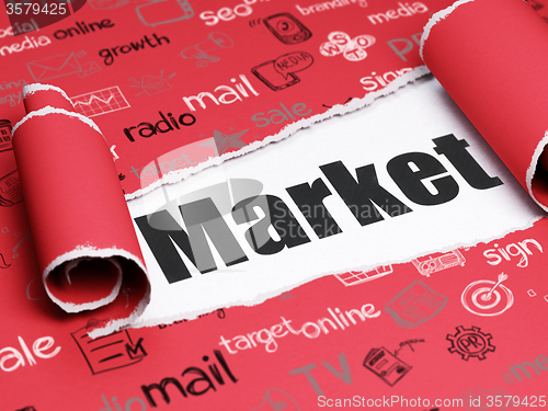 Image of Marketing concept: black text Market under the piece of  torn paper