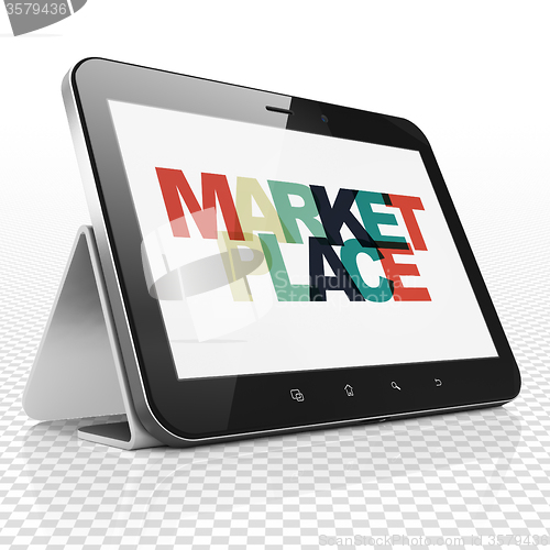 Image of Marketing concept: Tablet Computer with Marketplace on  display