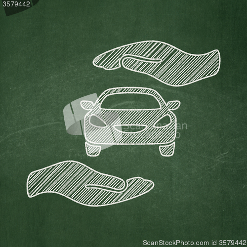 Image of Insurance concept: Car And Palm on chalkboard background