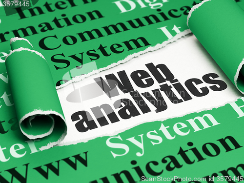 Image of Web design concept: black text Web Analytics under the piece of  torn paper