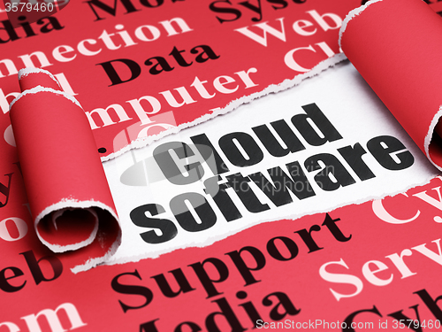 Image of Cloud technology concept: black text Cloud Software under the piece of  torn paper