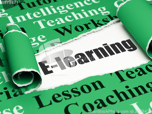 Image of Education concept: black text E-learning under the piece of  torn paper