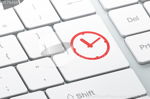 Image of Time concept: Clock on computer keyboard background