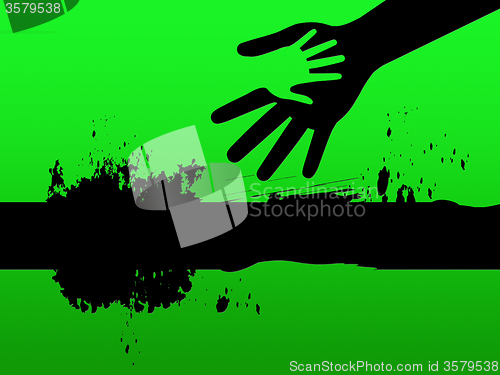Image of Black Line Background Means Adult And Child Handprint\r