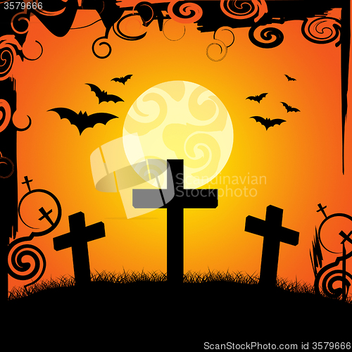 Image of Halloween Graveyard Represents Trick Or Treat And Afterlife