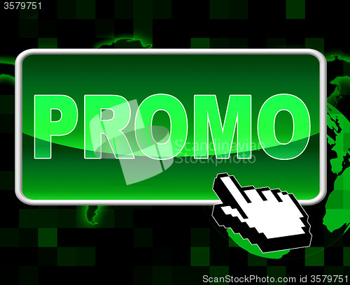 Image of Promo Button Indicates World Wide Web And Merchandise