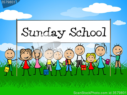 Image of Sunday School Banner Indicates Youths Child And Faith