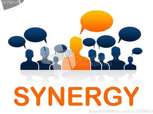 Image of Synergy Teamwork Shows Working Together And Collaborate