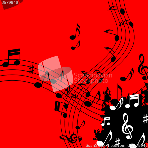 Image of Red Music Background Means Soundwaves Piece And Notes\r