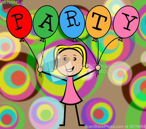 Image of Party Balloons Represents Young Woman And Kids