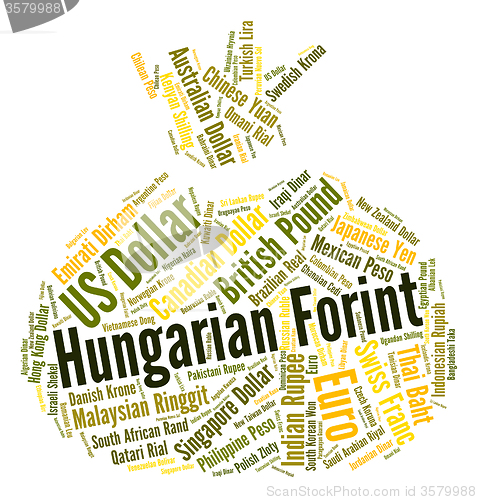 Image of Hungarian Forint Means Exchange Rate And Banknotes