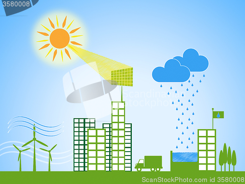 Image of Solar Power Represents City Cityscape And Downtown