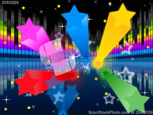 Image of Stars Soundwaves Background Shows Colorful And Music\r