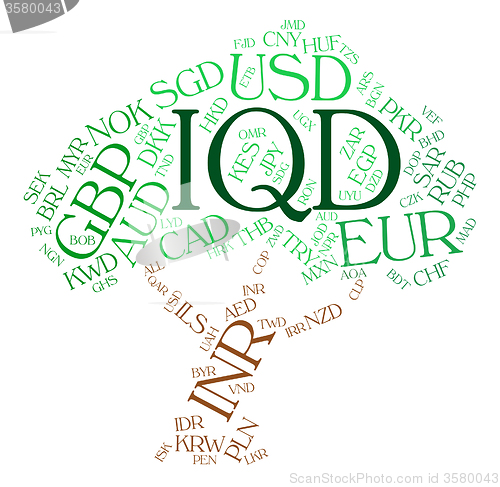 Image of Iqd Currency Represents Worldwide Trading And Coin