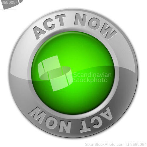 Image of Act Now Button Shows At The Moment And Acting