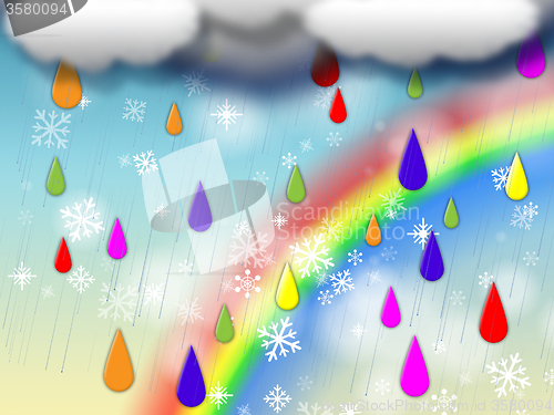 Image of Rainbow Background Shows Colorful Rain And Snowing\r