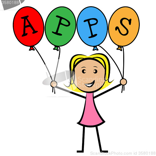 Image of Apps Balloons Represents Application Software And Kids