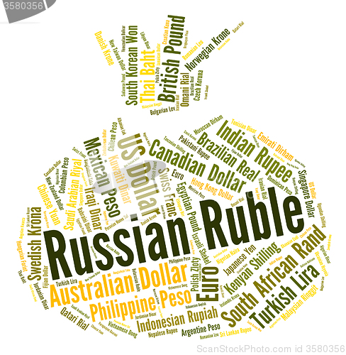 Image of Russian Ruble Shows Worldwide Trading And Foreign