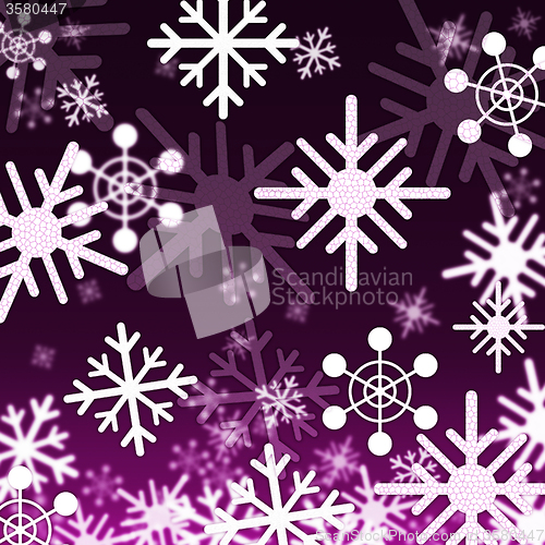 Image of Purple Snowflakes Background Shows Snowing Winter And Seasons\r