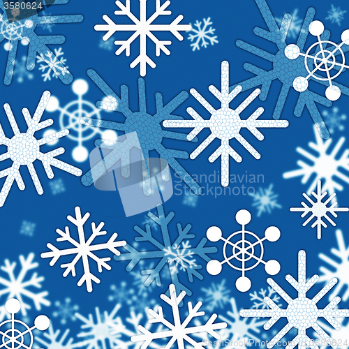 Image of Blue Snowflakes Background Shows Winter And Frozen\r