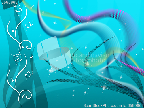 Image of Blue Floral Background Shows Curves Plants And Stars\r