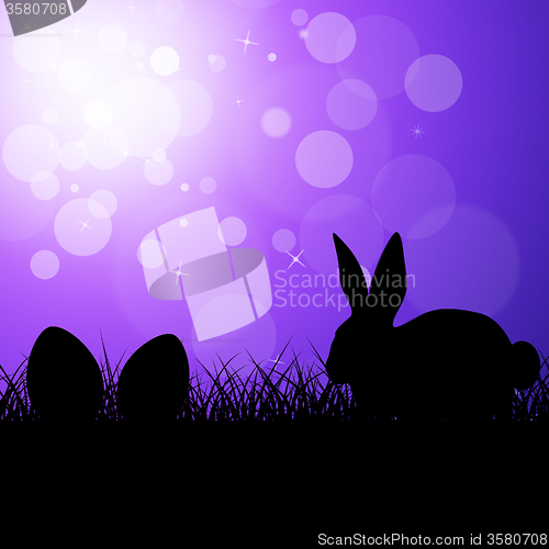 Image of Easter Eggs Shows Bunny Rabbit And Copy-Space