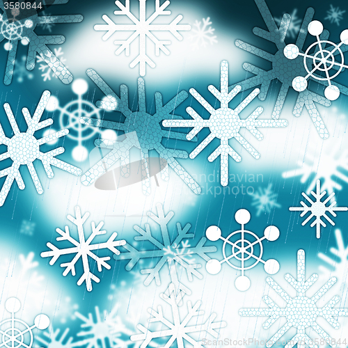 Image of Blue Snowflakes Background Means Frozen Sky And Winter\r