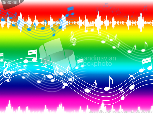 Image of Rainbow Music Background Shows Musical Piece And Instruments\r