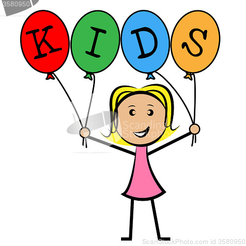 Image of Kids Balloons Means Young Woman And Youngsters