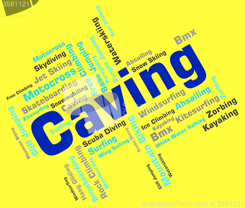 Image of Caving Words Shows Cave Climbing And Active