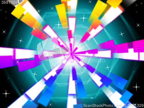 Image of Colorful Beams Background Shows Hexagons And Night Sky\r