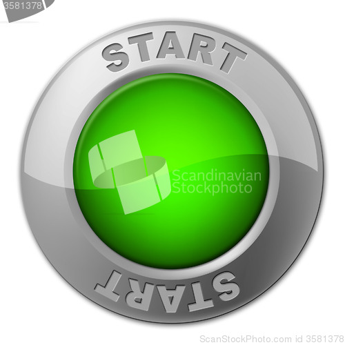 Image of Start Button Represents Act Now And Begin