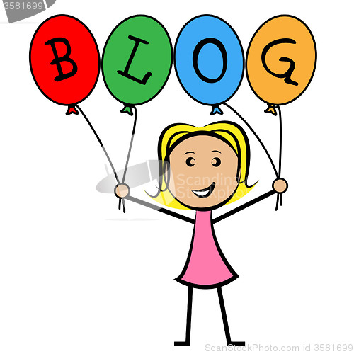 Image of Blog Balloons Indicates Young Woman And Kids